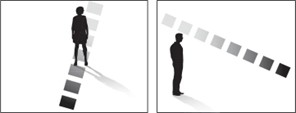 Source: Using spatial metaphors, we imagine time in two ways: as a path we walk with future events in front and past behind (left) or as a sequence we view externally, as in summer, fall, winter, spring (right). Credit: SOURCE: “THE TANGLE OF SPACE AND TIME IN HUMAN COGNITION,” BY RAFAEL NÚÑEZ AND KENSY COOPERRIDER, IN TRENDS IN COGNITIVE SCIENCES, VOL. 17, NO. 5; MAY 2013; ISTOCK.COM (woman and man icons)